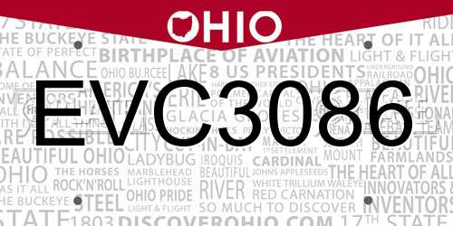EVC3086 Ohio License Plate