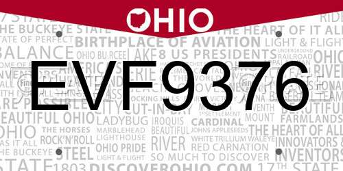 EVF9376 Ohio License Plate