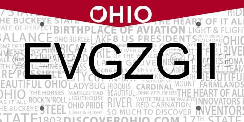 EVGZGII Ohio License Plate