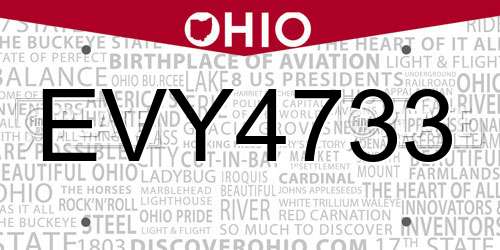 EVY4733 Ohio License Plate