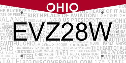EVZ28W Ohio License Plate