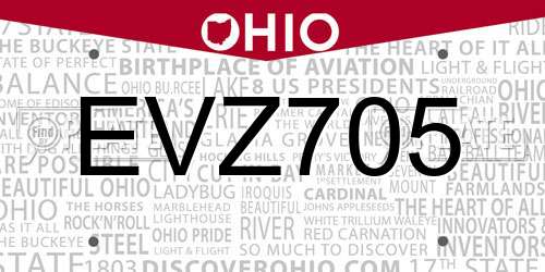 EVZ705 Ohio License Plate