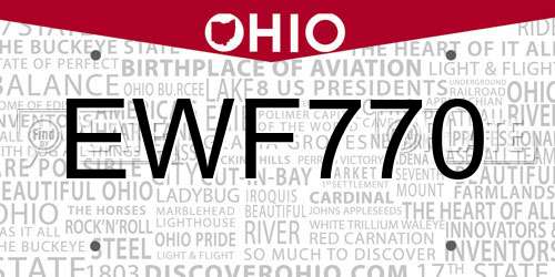 EWF770 Ohio License Plate