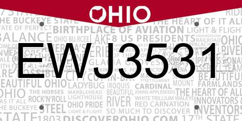 EWJ3531 Ohio License Plate