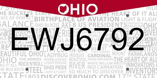 EWJ6792 Ohio License Plate