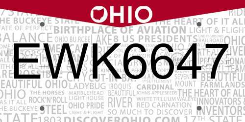 EWK6647 Ohio License Plate