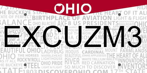EXCUZM3 Ohio License Plate