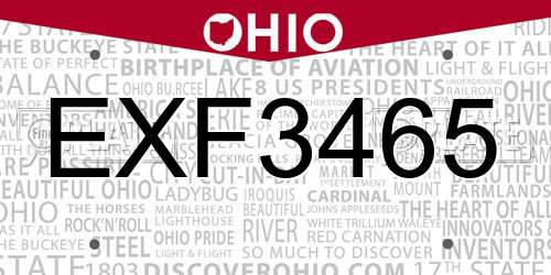 EXF3465 Ohio License Plate