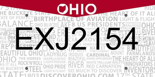 EXJ2154 Ohio License Plate
