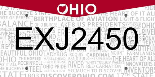 EXJ2450 Ohio License Plate