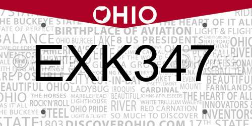 EXK347 Ohio License Plate