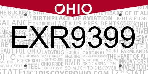 EXR9399 Ohio License Plate
