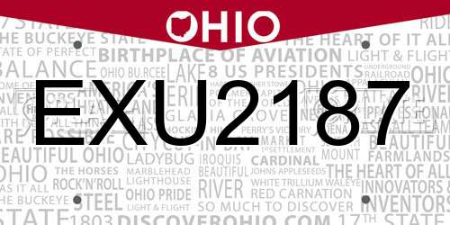 EXU2187 Ohio License Plate