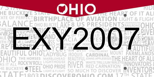 EXY2007 Ohio License Plate