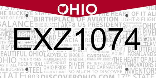 EXZ1074 Ohio License Plate