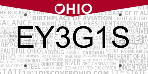 EY3G1S Ohio License Plate