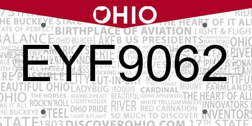 EYF9062 Ohio License Plate