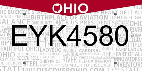EYK4580 Ohio License Plate
