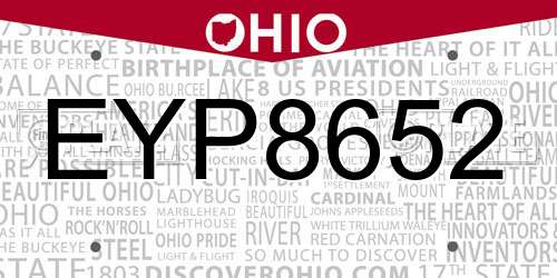 EYP8652 Ohio License Plate