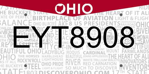 EYT8908 Ohio License Plate
