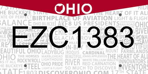 EZC1383 Ohio License Plate