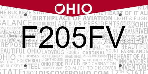 F205FV Ohio License Plate