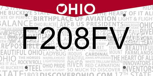 F208FV Ohio License Plate
