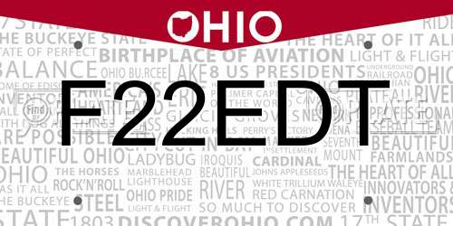 F22EDT Ohio License Plate