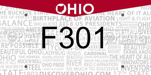 F301 Ohio License Plate