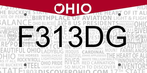 F313DG Ohio License Plate