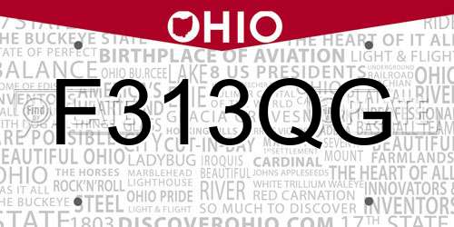 F313QG Ohio License Plate