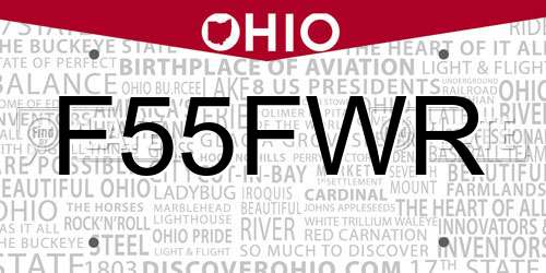 F55FWR Ohio License Plate