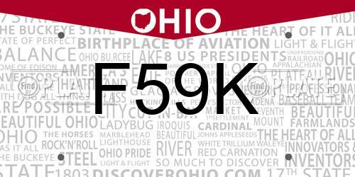 F59K Ohio License Plate