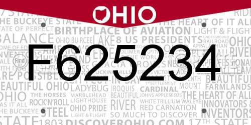F625234 Ohio License Plate