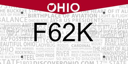 F62K Ohio License Plate