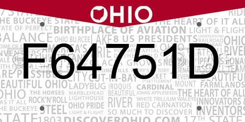 F64751D Ohio License Plate