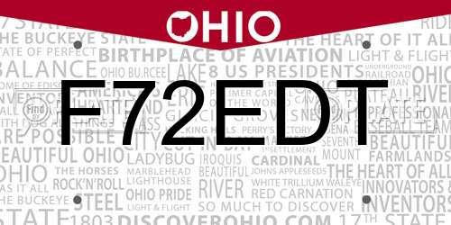 F72EDT Ohio License Plate