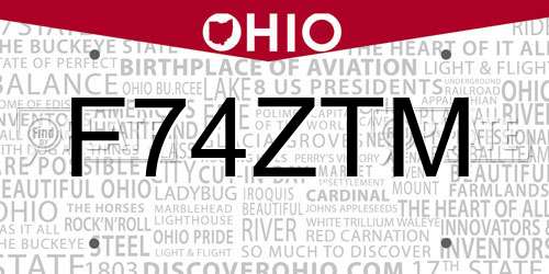 F74ZTM Ohio License Plate