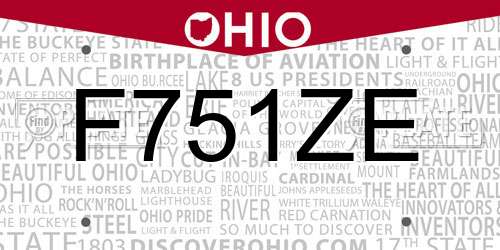 F751ZE Ohio License Plate
