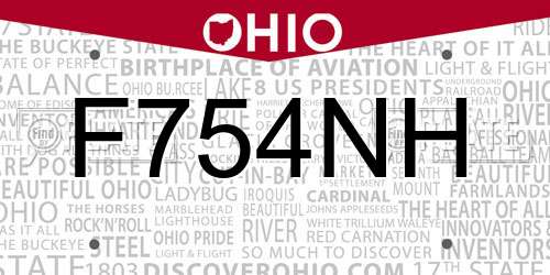 F754NH Ohio License Plate