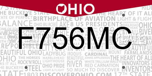 F756MC Ohio License Plate