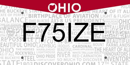 F75IZE Ohio License Plate