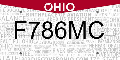 F786MC Ohio License Plate
