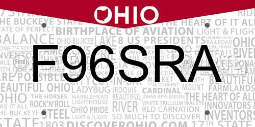 F96SRA Ohio License Plate