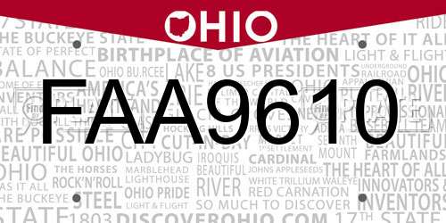 FAA9610 Ohio License Plate