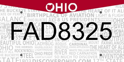 FAD8325 Ohio License Plate