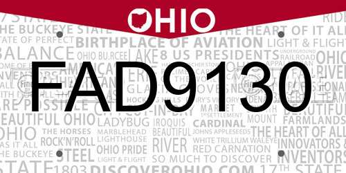 FAD9130 Ohio License Plate
