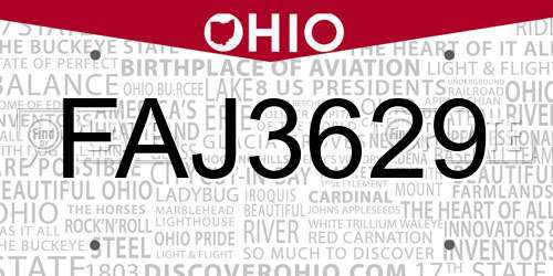 FAJ3629 Ohio License Plate