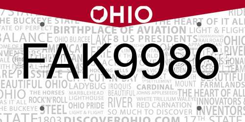 FAK9986 Ohio License Plate