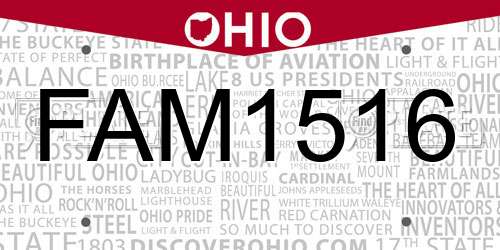 FAM1516 Ohio License Plate